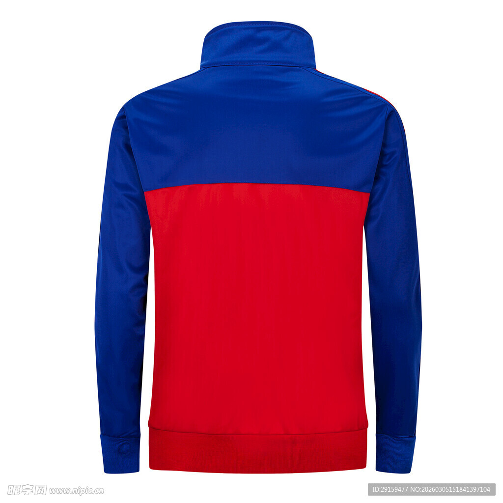 红蓝拼色立领长袖上衣