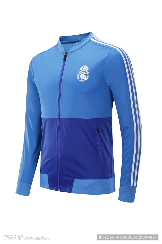 蓝色拼接足球运动外套