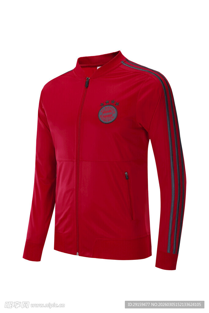 红色立领运动长袖上衣