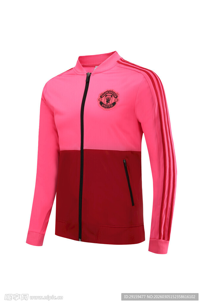 粉色拼接长袖运动上衣