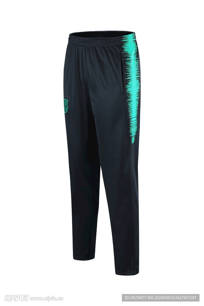 黑色侧边绿条运动长裤
