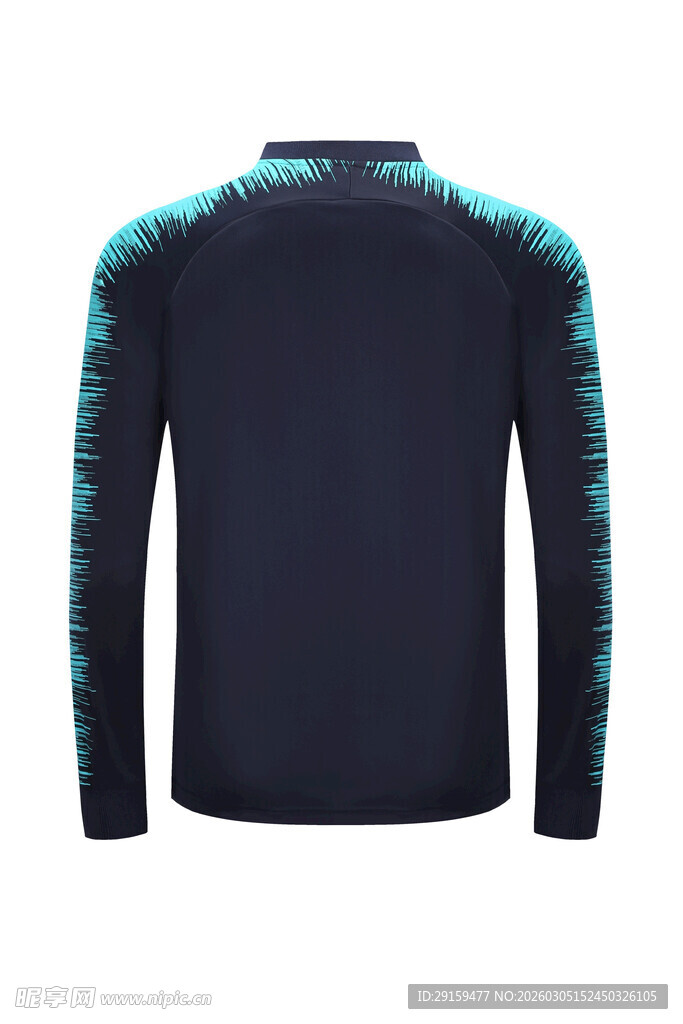 深蓝色带绿边长袖上衣