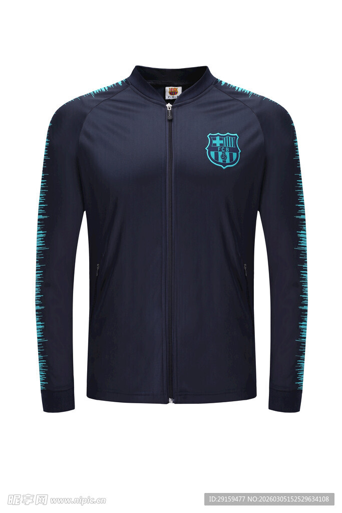 深蓝色长袖巴萨风运动上衣