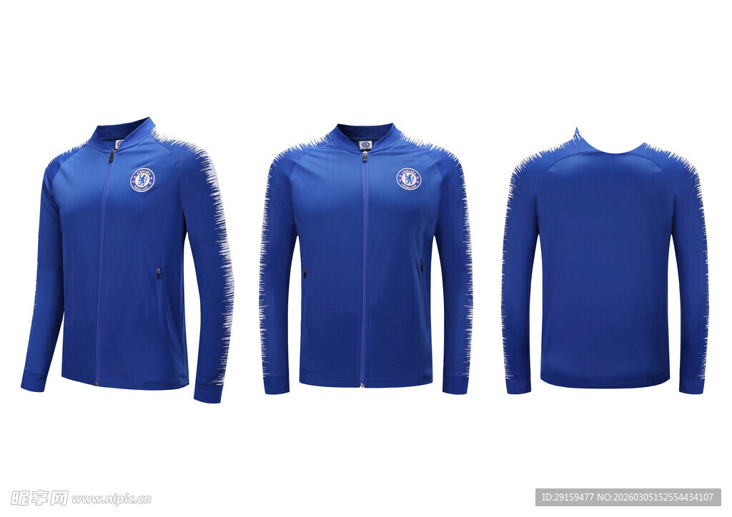 蓝色长袖足球运动球衣