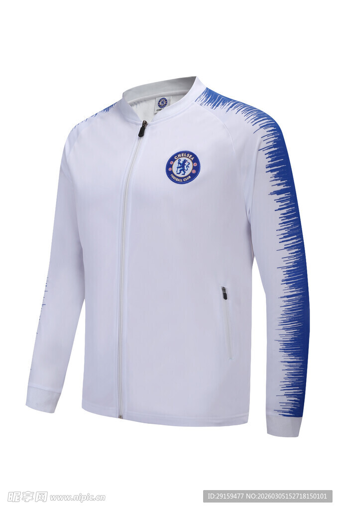 白色带蓝纹足球运动外套