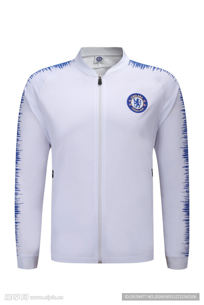 白色足球运动拉链外套