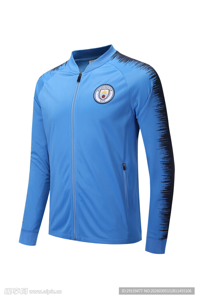 蓝色长袖足球运动上衣