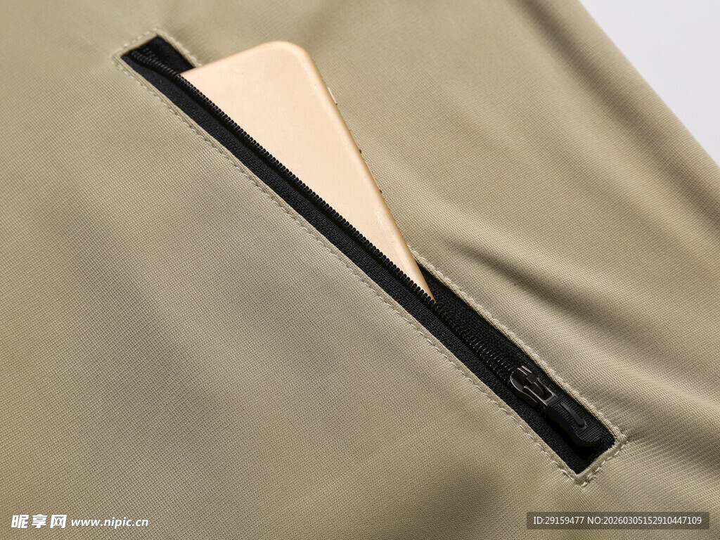 卡其色衣物拉链细节特写