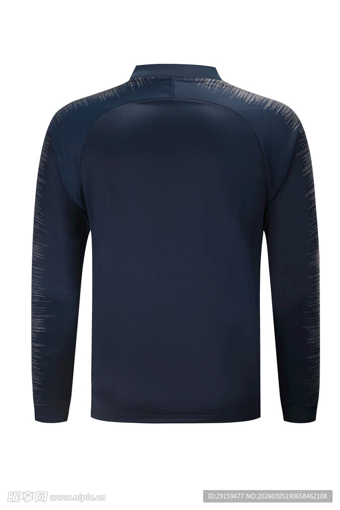 深蓝色长袖上衣背面展示