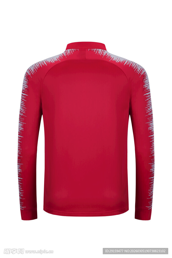 红色长袖运动上衣背面