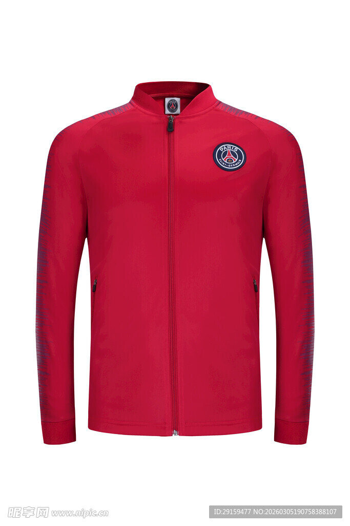 红色立领拉链运动夹克