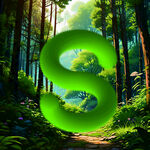 森林中的绿色字母S景观