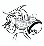 女孩开心吃面卡通插画