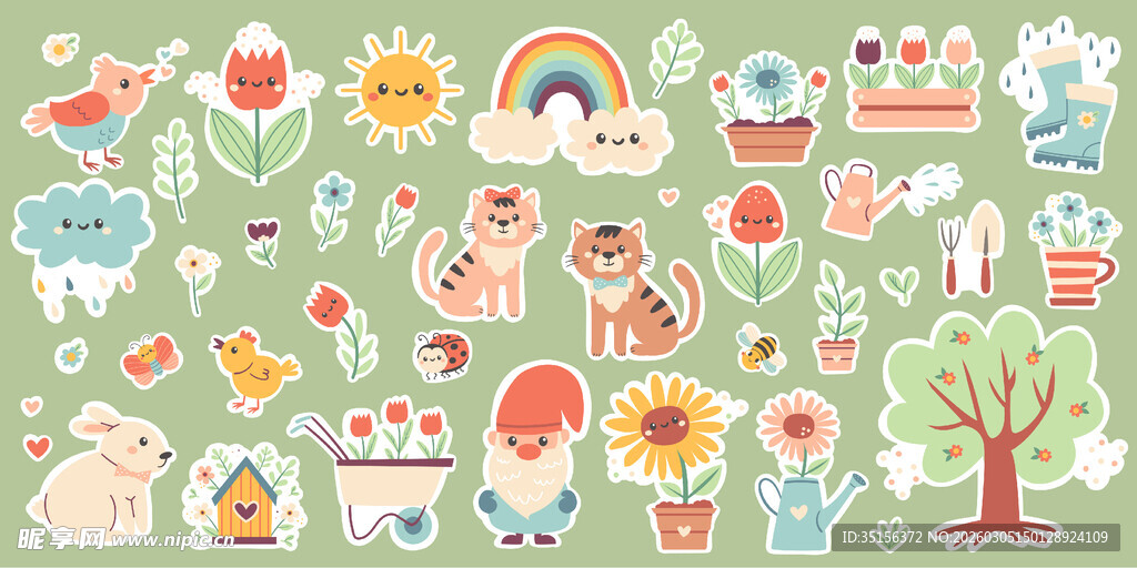 卡通动物植物图案