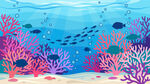 海底珊瑚与游动的鱼群