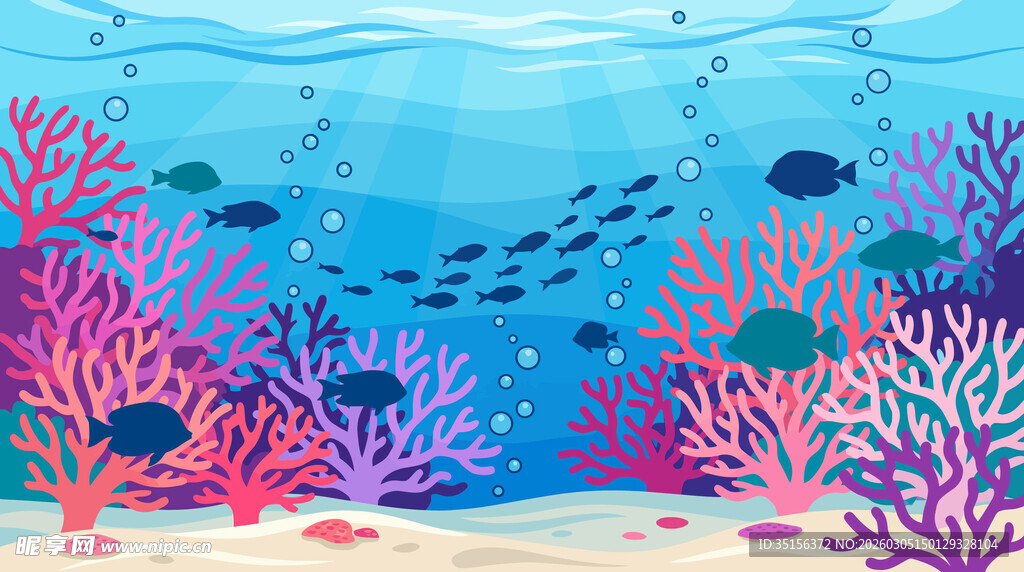 海底珊瑚与游动的鱼群