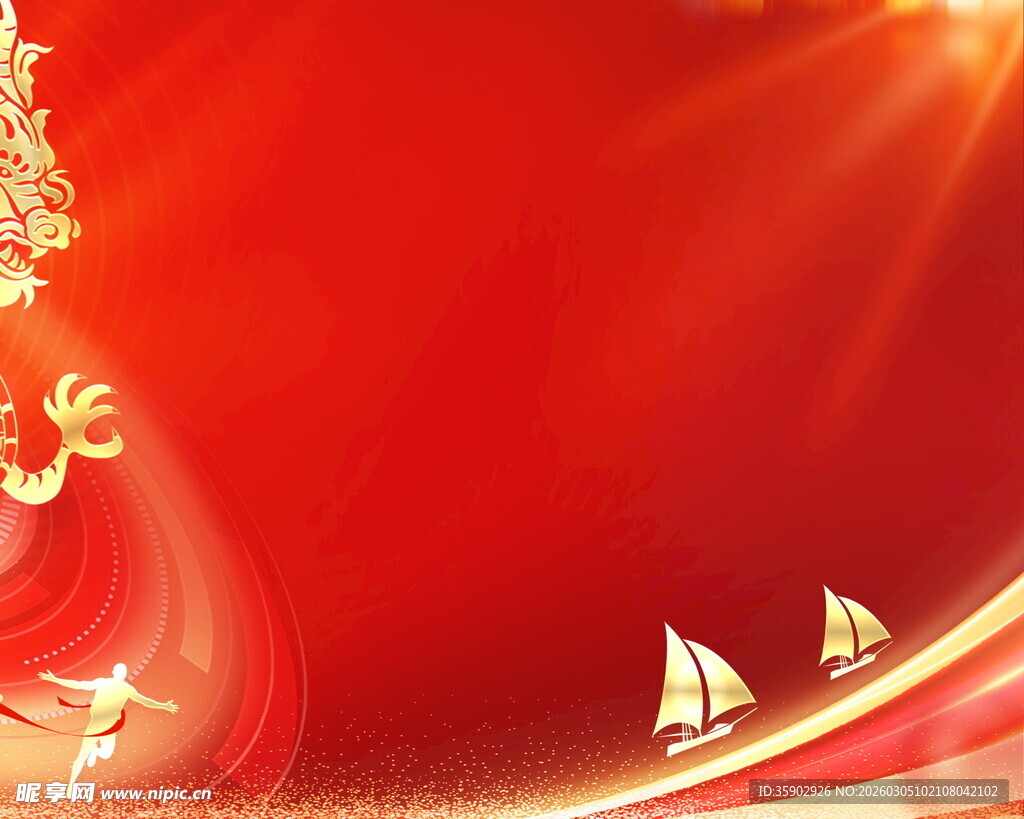 红色梦幻背景与帆船元素