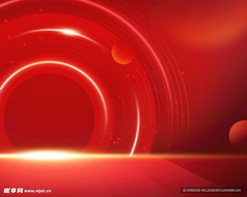 红色炫光环形科技背景