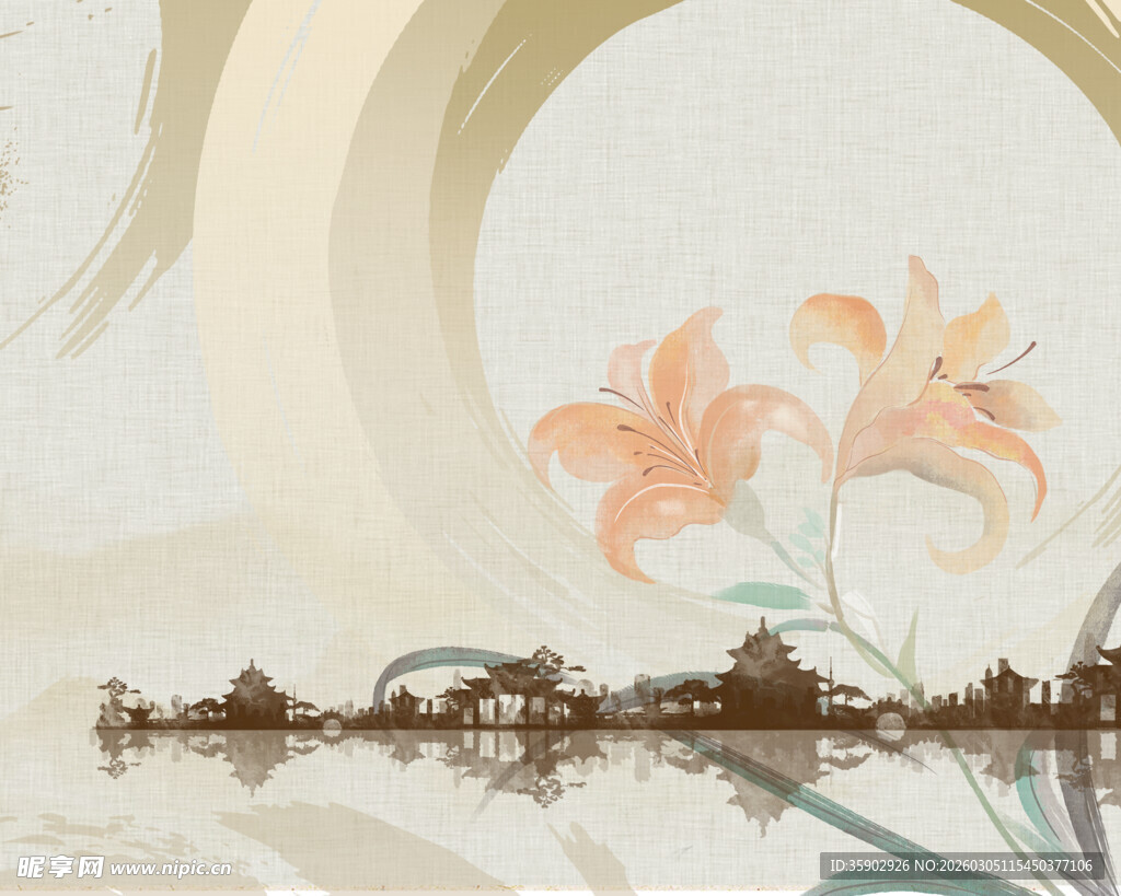 中式写意花卉静物图