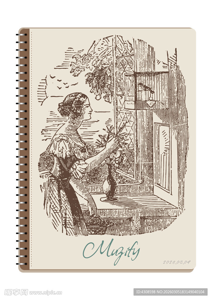 线圈本 窗前插花的女子