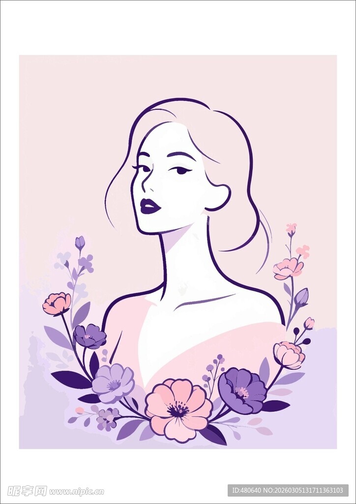 38妇女花卉环绕的优雅女性头像