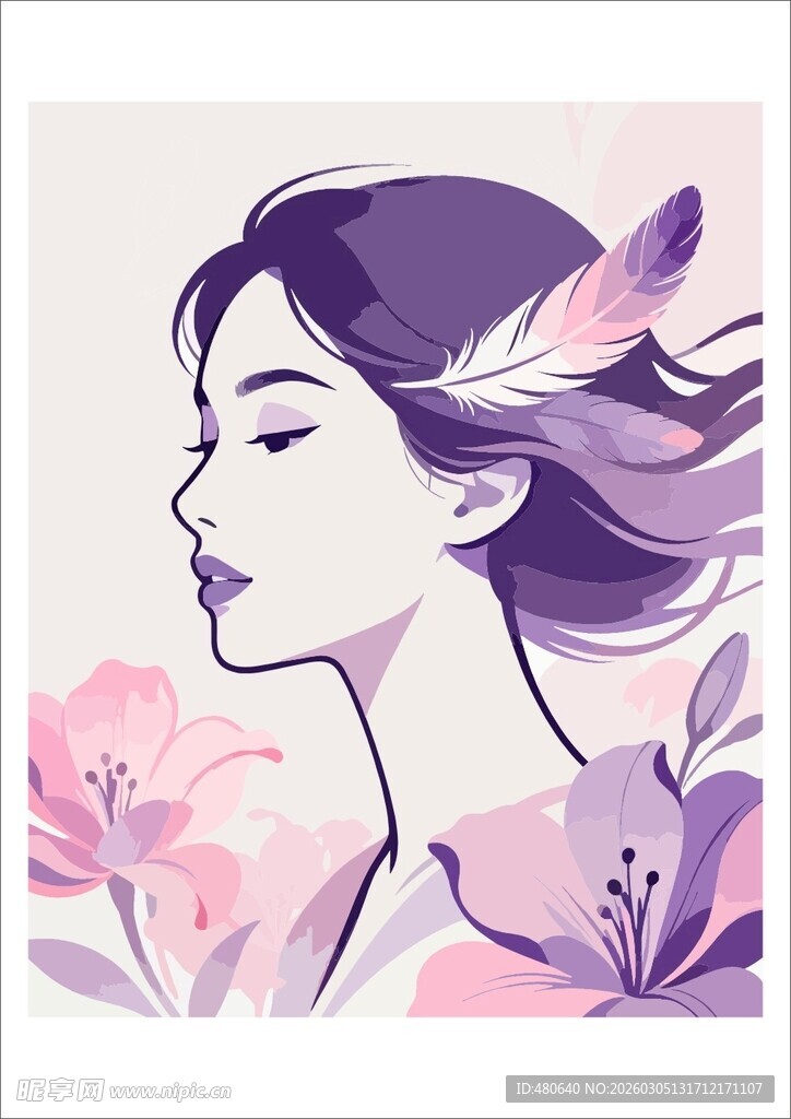 梦幻羽花环绕的柔美女子