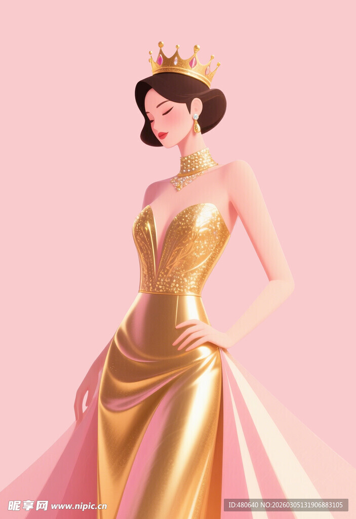 38妇女节金色礼服皇冠优雅女王