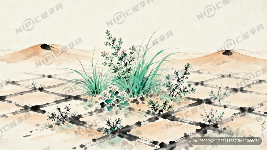 沙漠治理  绿草 花棒  柠条