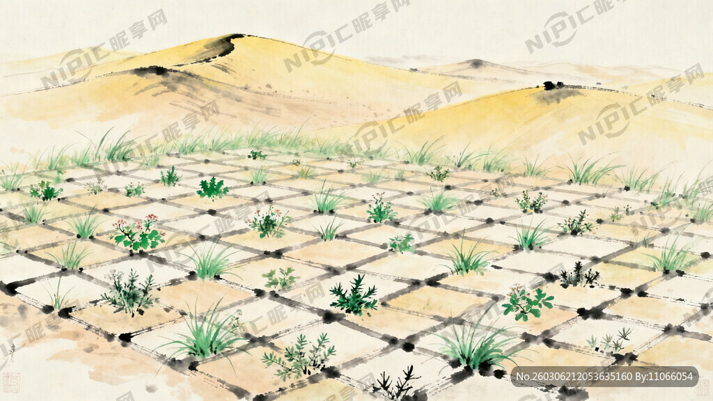 沙漠治理  绿草 花棒  柠条