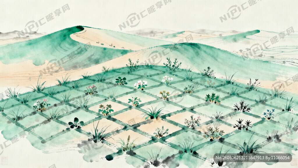 沙漠治理  绿草 花棒  柠条