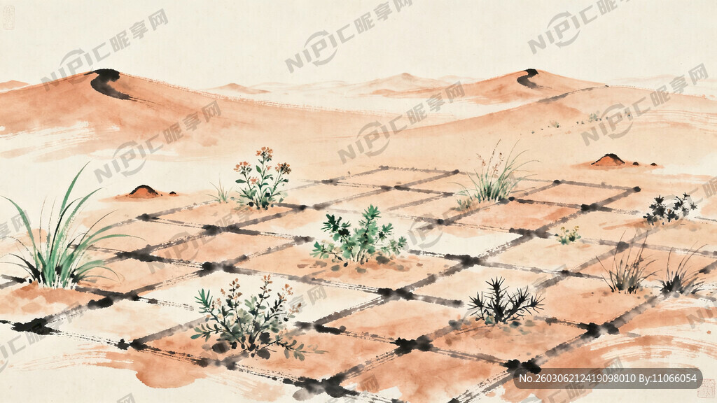 沙漠治理   绿草 花棒   