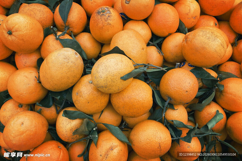 饱满橙黄柿子堆成一片