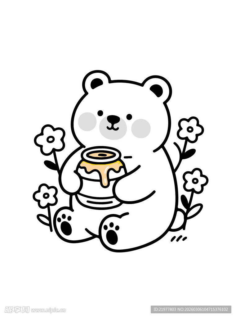 可爱小熊抱蜂蜜罐插画