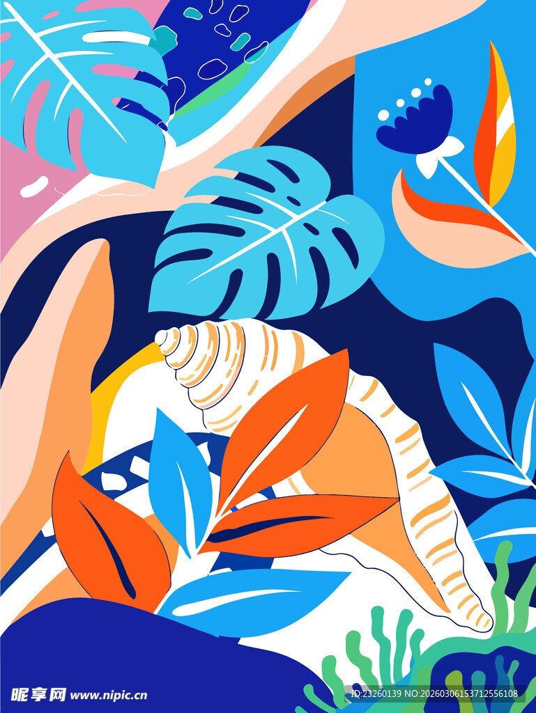 热带植物绚丽插画