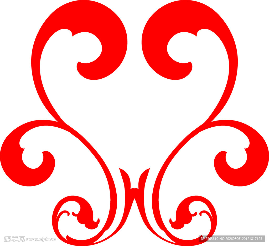 红色对称花纹装饰图案