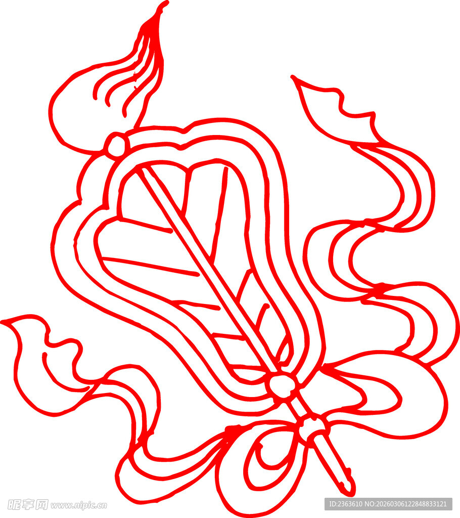 红色飘带缠绕的精美羽毛