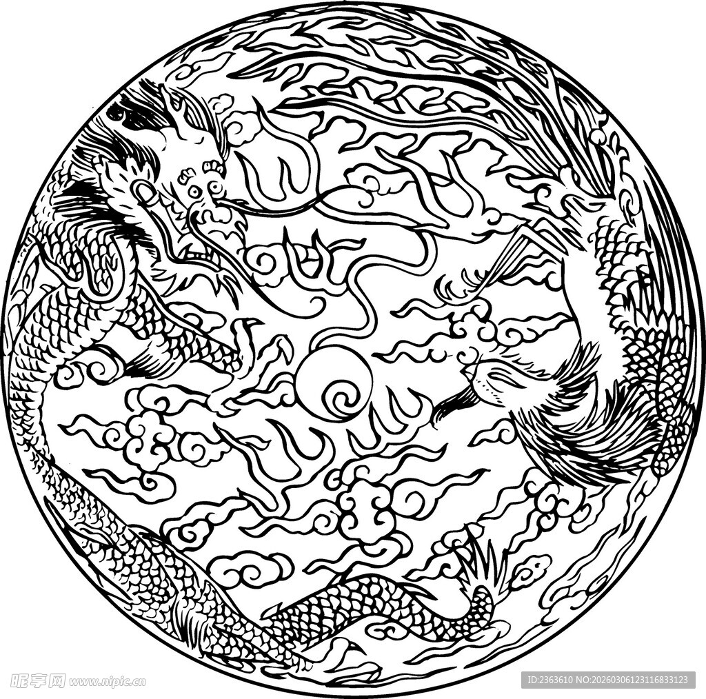 传统圆形龙纹图案设计