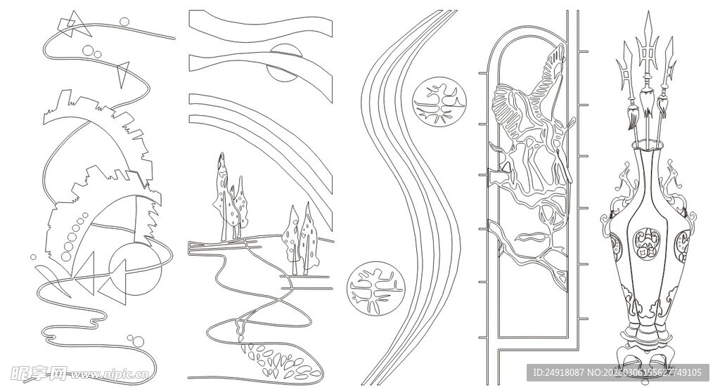中式传统雕刻图案线稿