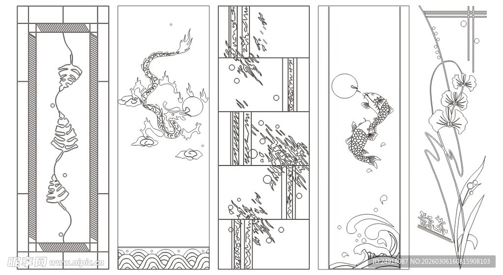 中式传统花鸟门窗雕刻图案