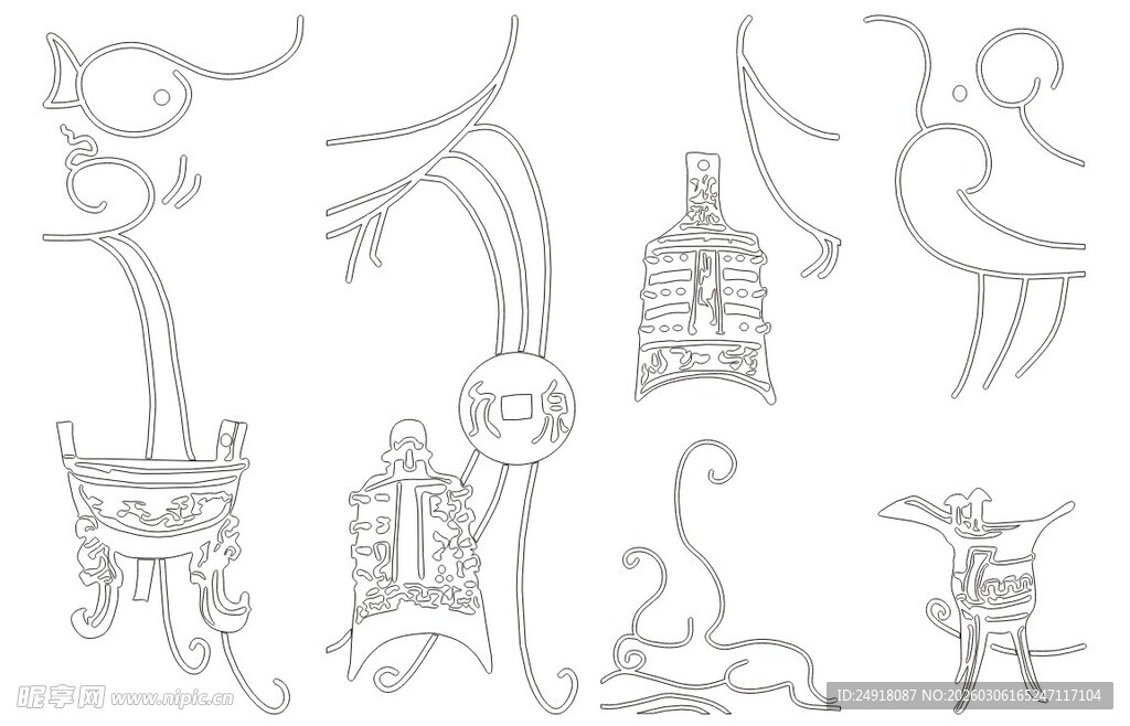 手绘中式古风元素图案