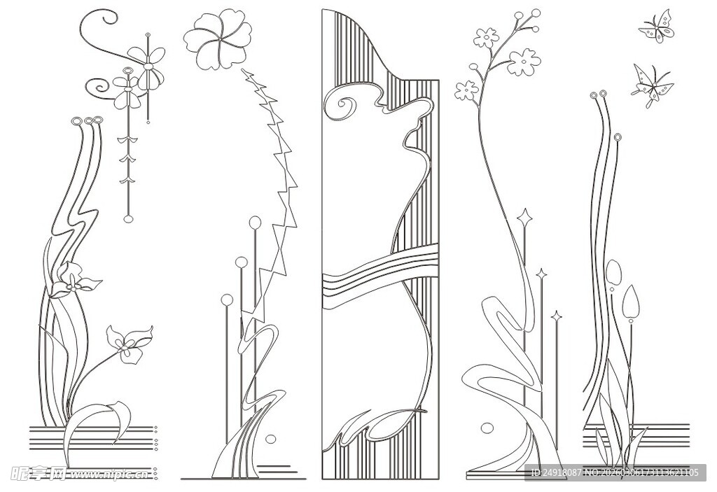 简约植物线条装饰图案设计