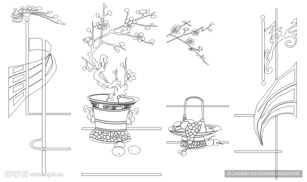 中式庭院景观线稿设计