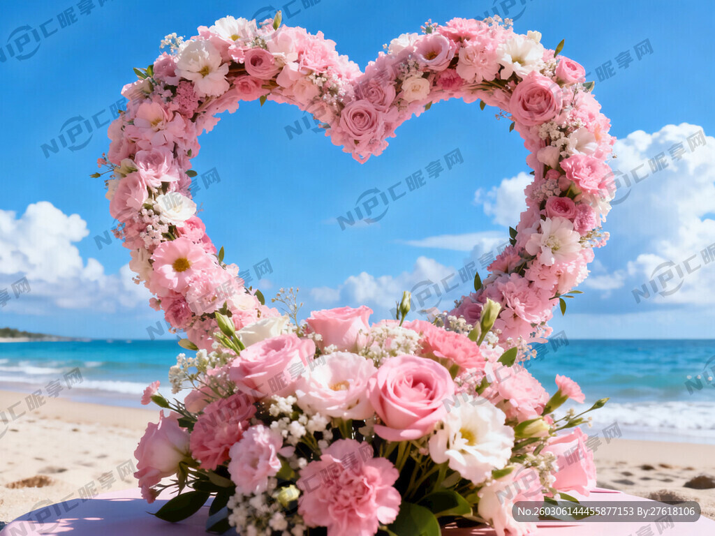 有爱心花圈 有花束 粉蓝色系