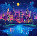 梦幻都市月夜河畔美景