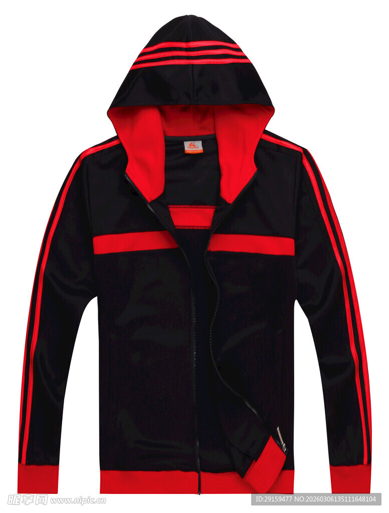 男士红黑拼接连帽运动外套
