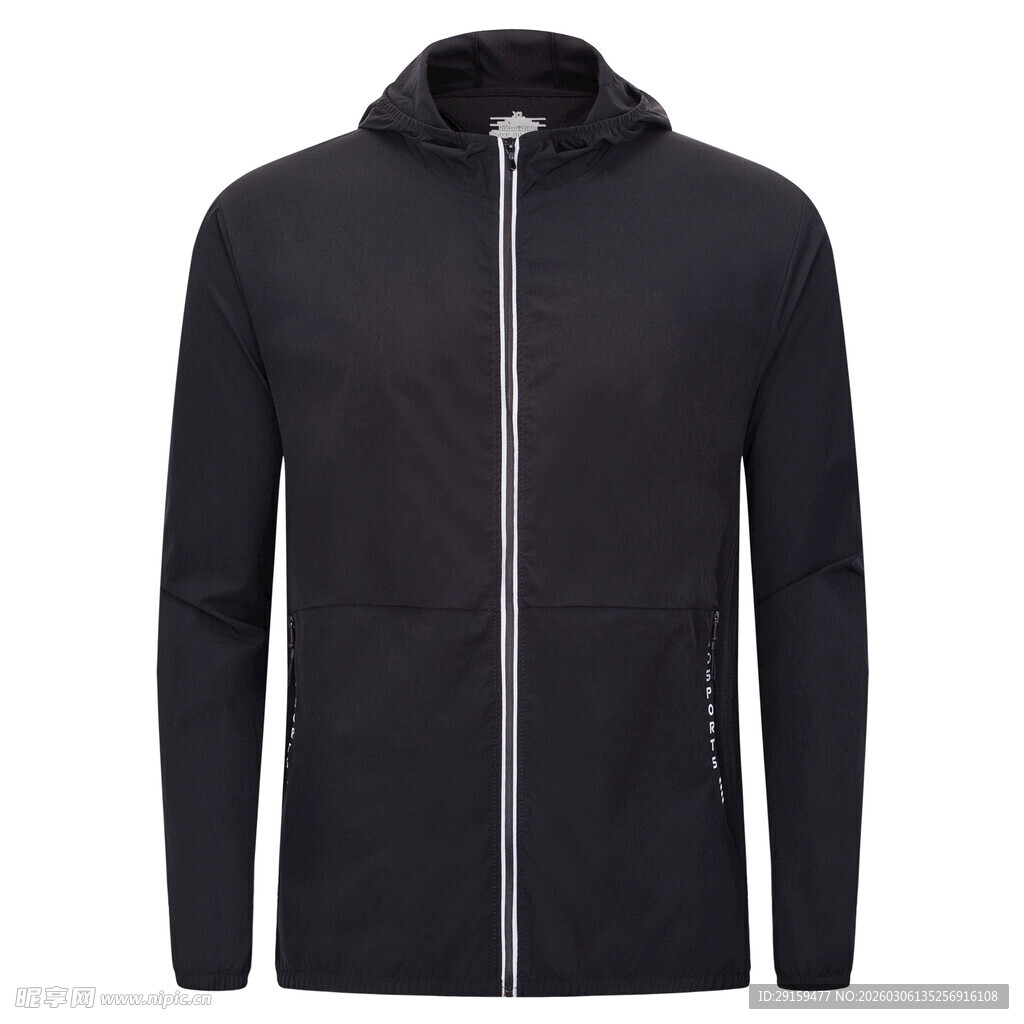 黑色连帽拉链男士外套