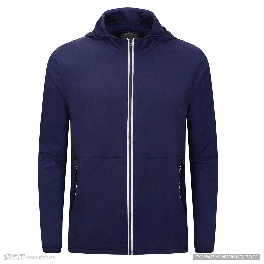 深蓝色拉链连帽男士外套