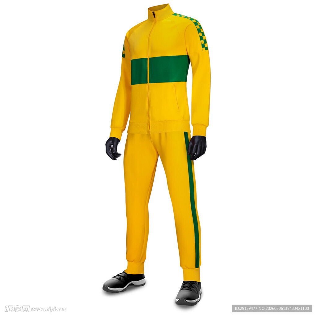 黄色绿条纹赛车服展示