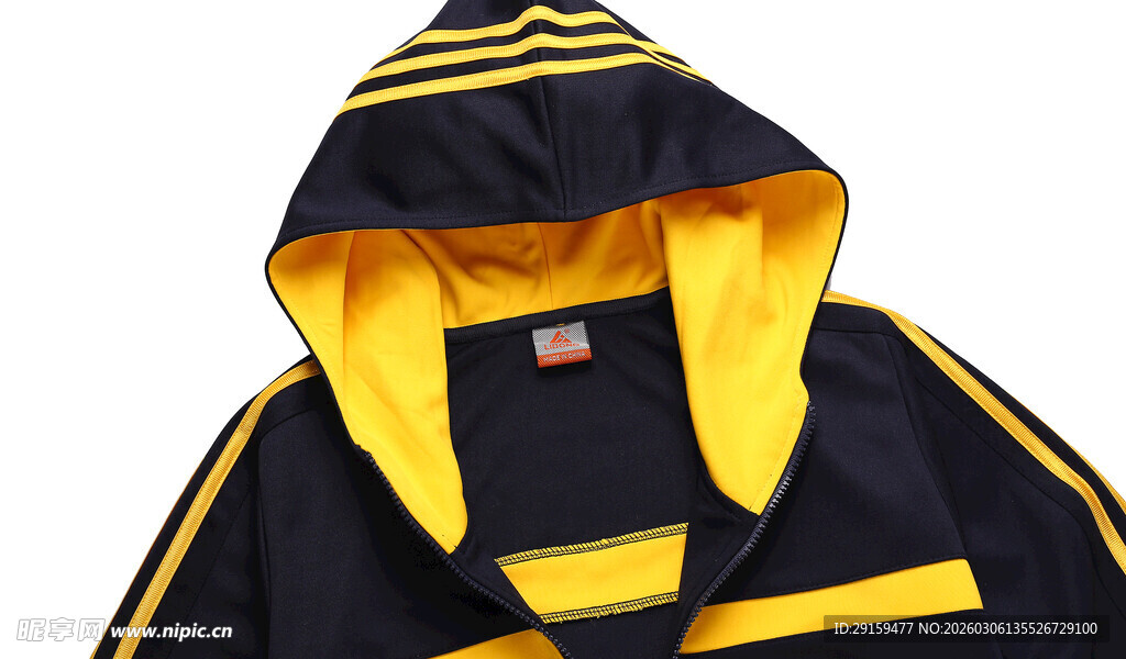 黑黄拼接连帽运动外套