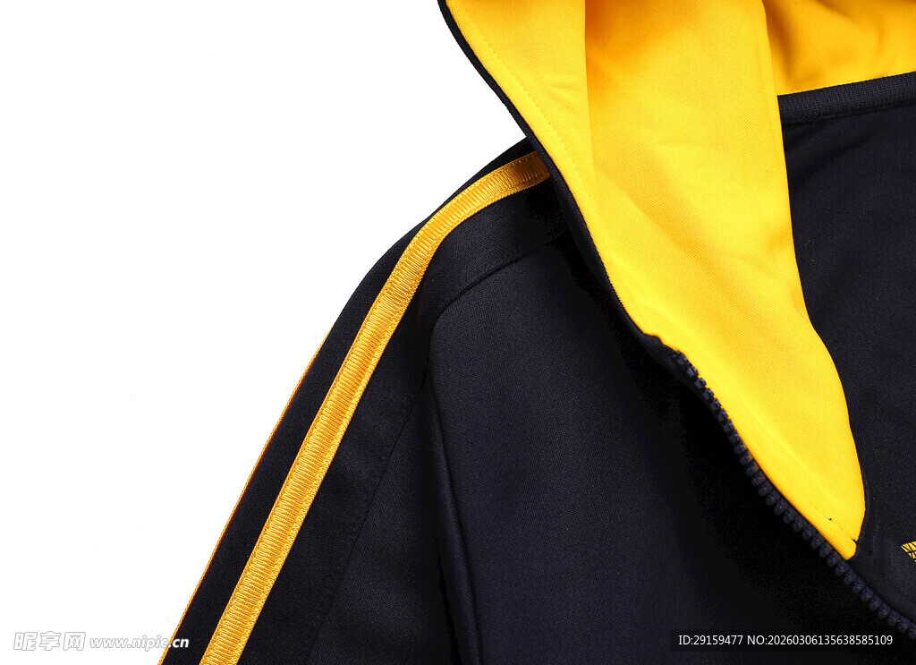 黑黄连帽外套细节展示
